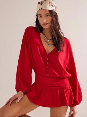 Free People Carson Drop-Waist Romper in Red